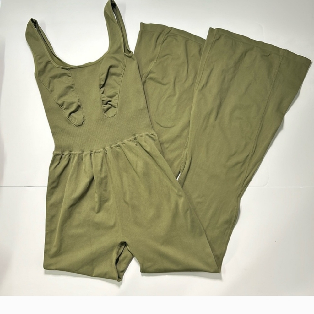 Free People Movement Good Karma Flare Onesie in Army Green 2nd Quality
